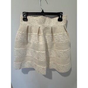 Choklate Paris Lace Shimmer Mini Skirt Cream Gold Tiered Pleated Large